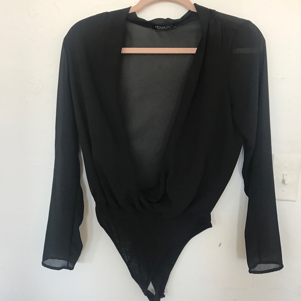 Plunging V-Neck Black Bodysuit